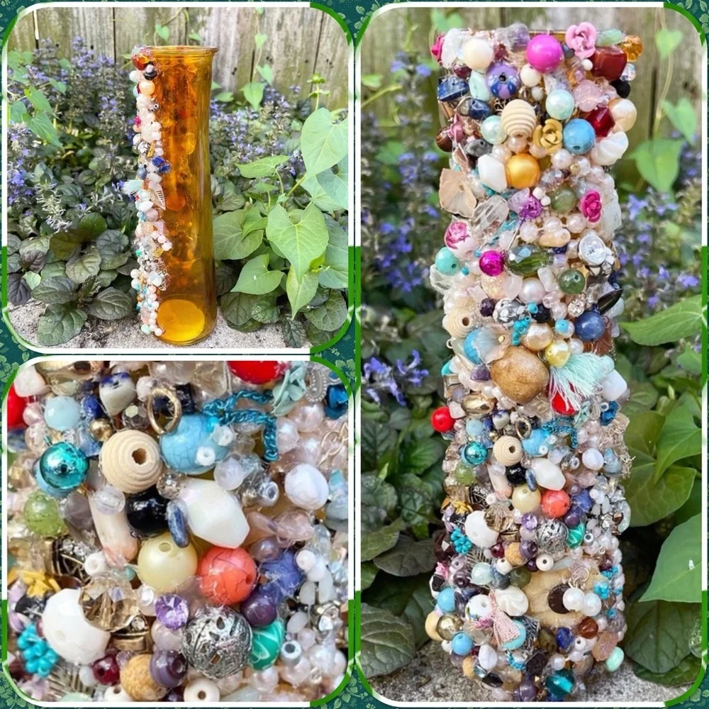Colorful Beaded Retro Mosaic Decanter Vase